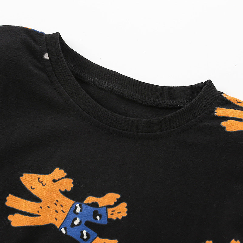 Baby Boy Cute Dog Print Pattern O-Neck Cotton Shirt