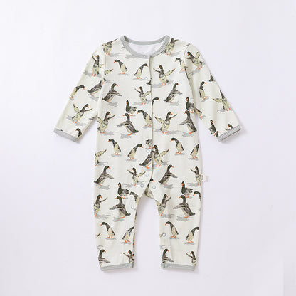 Baby Animal Print Pattern Full Button Design Cotton Romper My Kids-USA