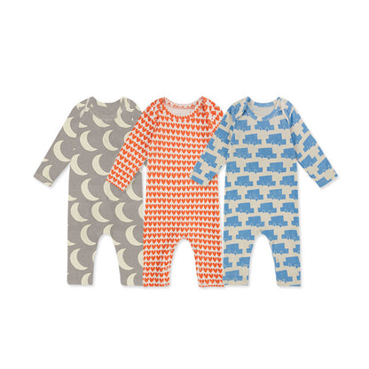 Baby Heart Print Pattern Envelope Collar Long Sleeve Romper My Kids-USA