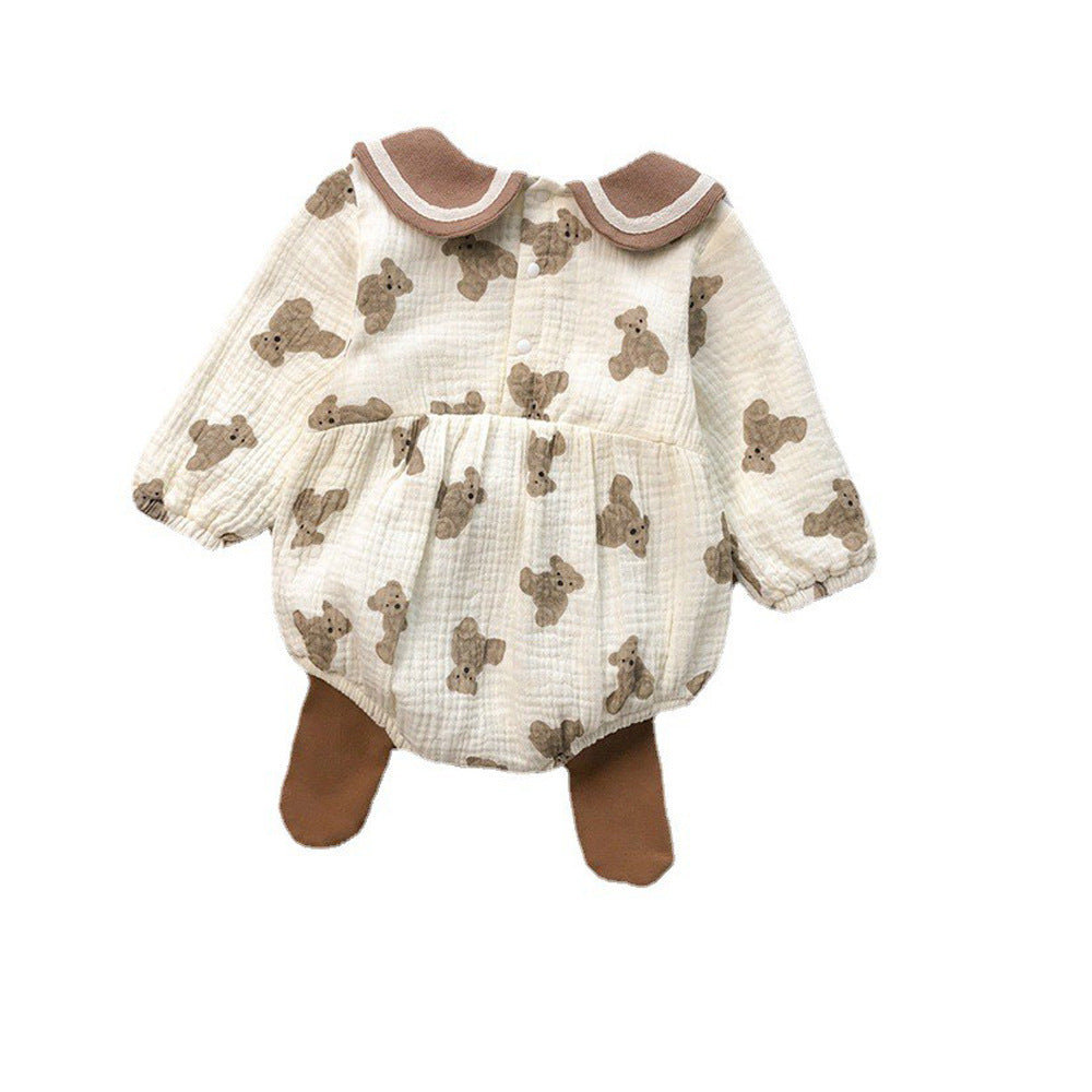Baby All Over Bear Pattern Big Lapel Design Bodysuit, MyKids-USA®, Baby One-Pieces, MyKids-USA - - - - - - -