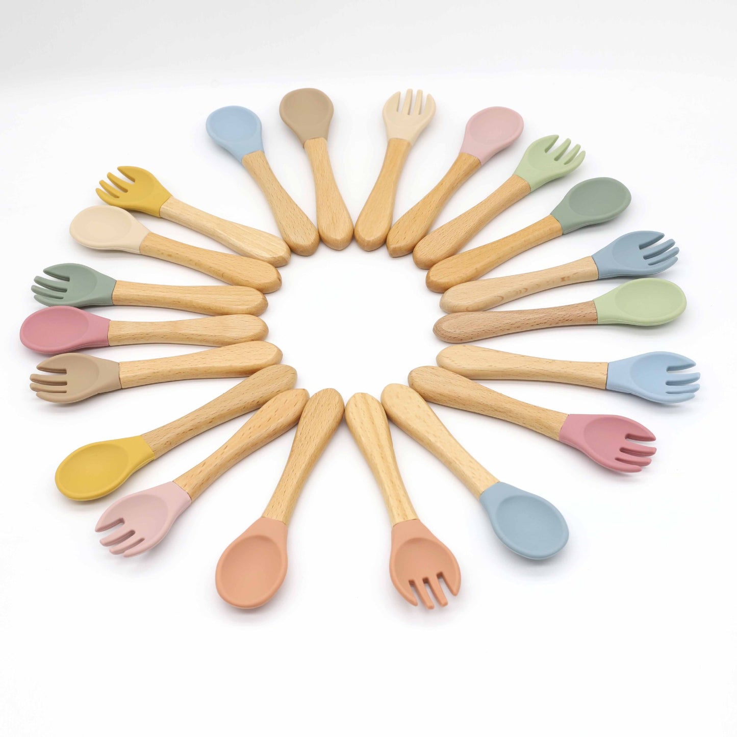 Baby Food Grade Wooden Handles Silicone Spoon Fork Cutlery, MyKids-USA®, Spoon and Fork, MyKids-USA - - - - - - -