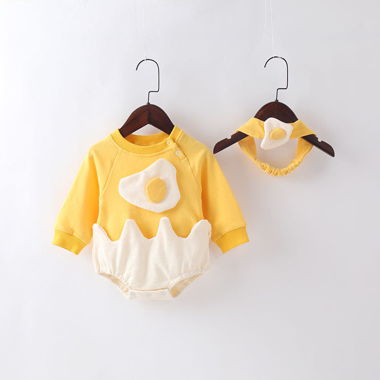 Baby Cartoon Egg Shape Design Long Sleeved Cute Bodysuit With