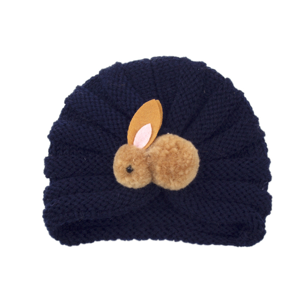 Newborn Baby Solid Color Rabbit Patched Design Wool Knitting Tire Caps, MyKids-USA®, Hat, MyKids-USA - Size/Age - S (0-3Y) - Color - Navy Blue (Dark Blue) - - - JM2206182227-F