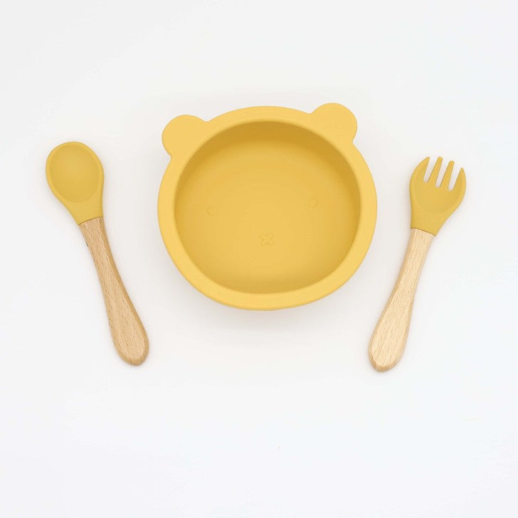 Baby Bear Shape Food Training Silicone Bowl With Spoon Tableware, MyKids-USA®, Bowls, MyKids-USA - Size/Age - Average Size (0-8Y) - Color - Yellow - - - JM2204221533-H