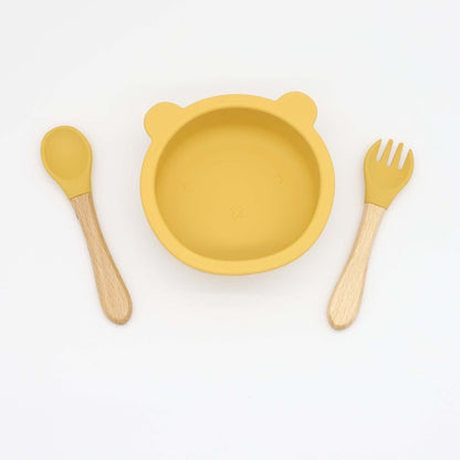 Baby Bear Shape Food Training Silicone Bowl With Spoon Tableware My Kids-USA