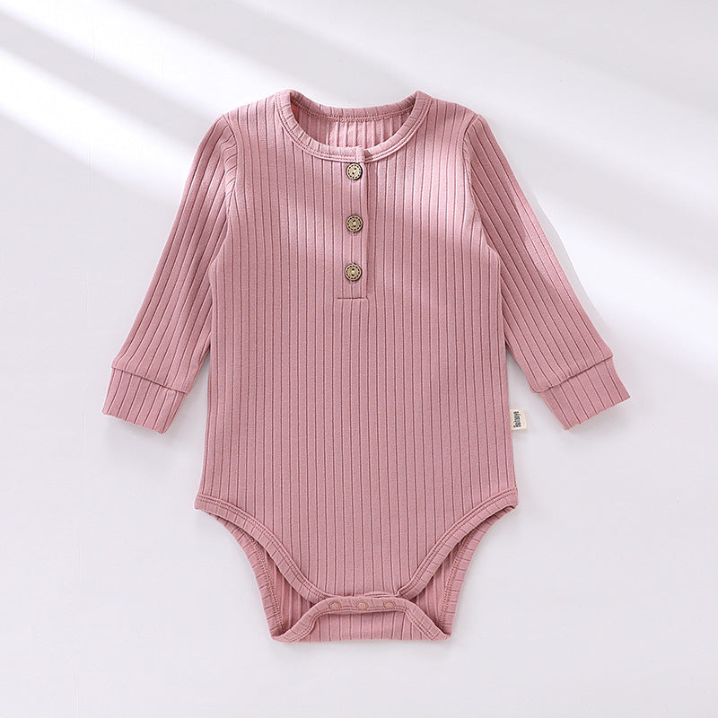 Baby Boy And Girl Solid Color Soft Cotton Long Sleeve Bodysuit My Kids-USA
