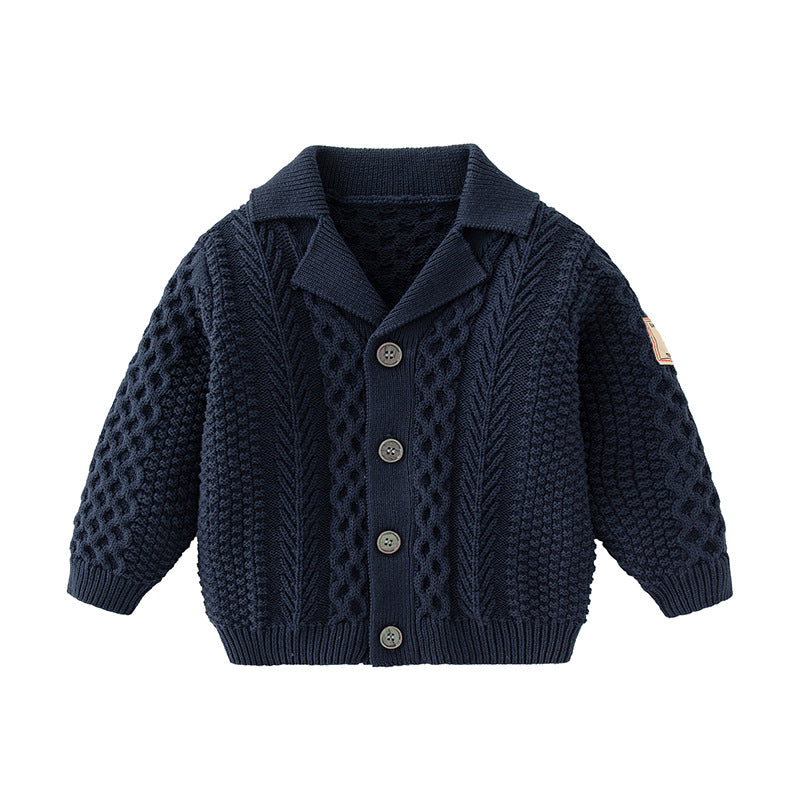 Baby Solid Color Crochet Knitted Design Single Breasted Design Knitted Cardigan, MyKids-USA®, Baby & Toddler Outerwear, MyKids-USA - Size/Age - 66 (3-6M) - Color - Navy Blue (Dark Blue) - - - JM2212101719-B