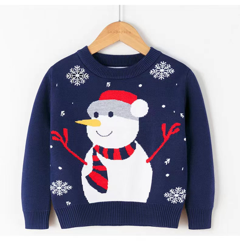 Kids Unisex Snowman Pattern Knitwear, MyKids-USA®, Baby & Toddler Tops, MyKids-USA - Size/Age - 100 (2-3Y) - Color - Navy Blue (Dark Blue) - - - SH2211301201-C.