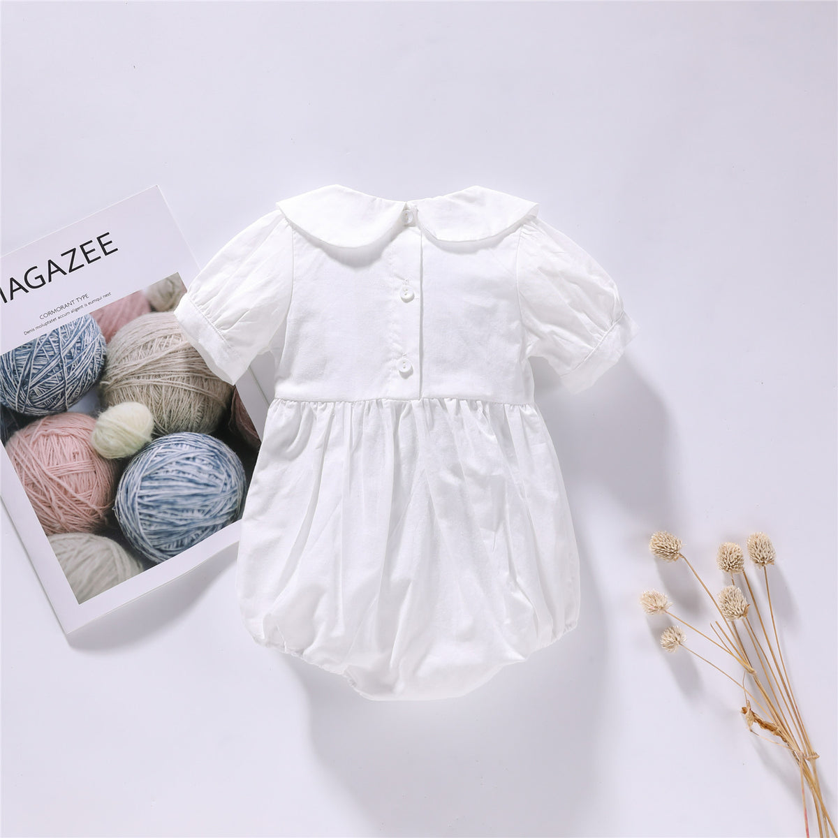 Baby Girl Solid Color Cherry Embroidered Design Puff Sleeved bodysuit, MyKids-USA®, Baby One-Pieces, MyKids-USA - - - - - - - .