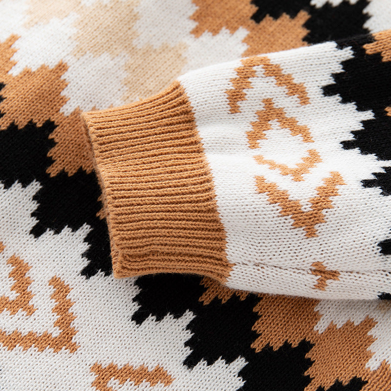 Baby Geometric Embroidered Pattern Long Sleeve Knitted Romper Jumpsuit, MyKids-USA®, Baby One-Pieces, MyKids-USA - - - - - - -