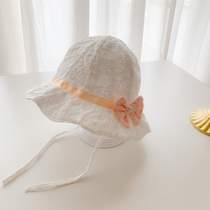 Baby Embroidered Pattern Solid Color Sunshade Hats With Bow Decoration