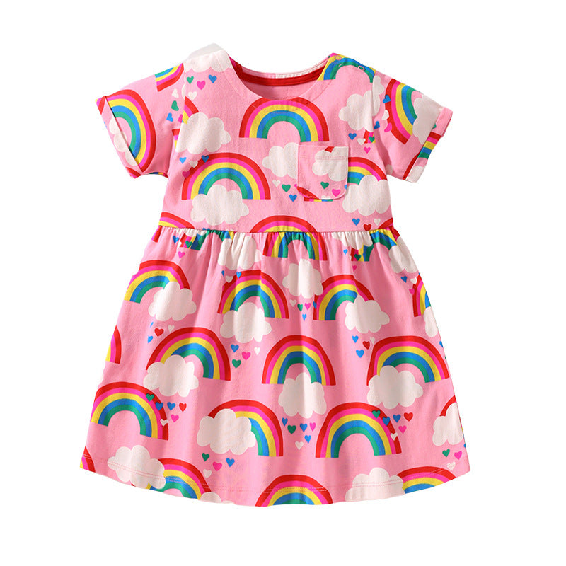 Baby Girl Rainbow Graphic Short Sleeve Round Neck Dress, MyKids-USA®, Baby & Toddler Dresses, MyKids-USA - - - - - - -