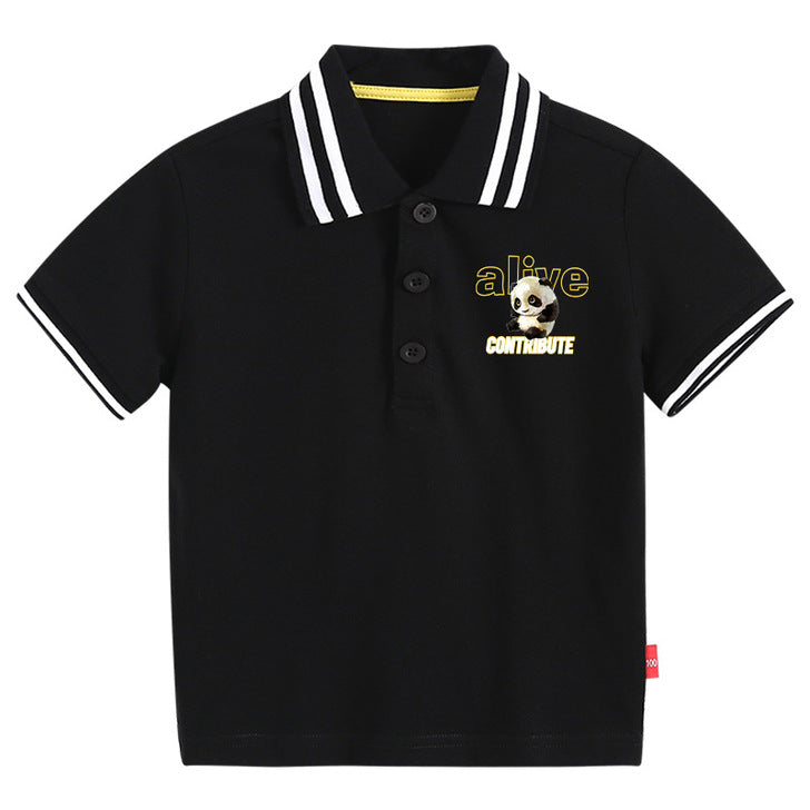 Camiseta blanca con cuello polo y estampado de panda para bebé