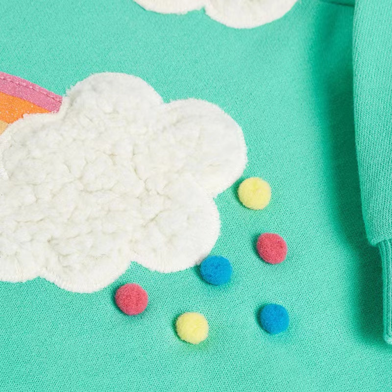 Baby Girl Rainbow & Cloud Embroidered Pattern Pullover Fashion Hoodies, MyKids-USA®, Baby & Toddler Outerwear, MyKids-USA - - - - - - -