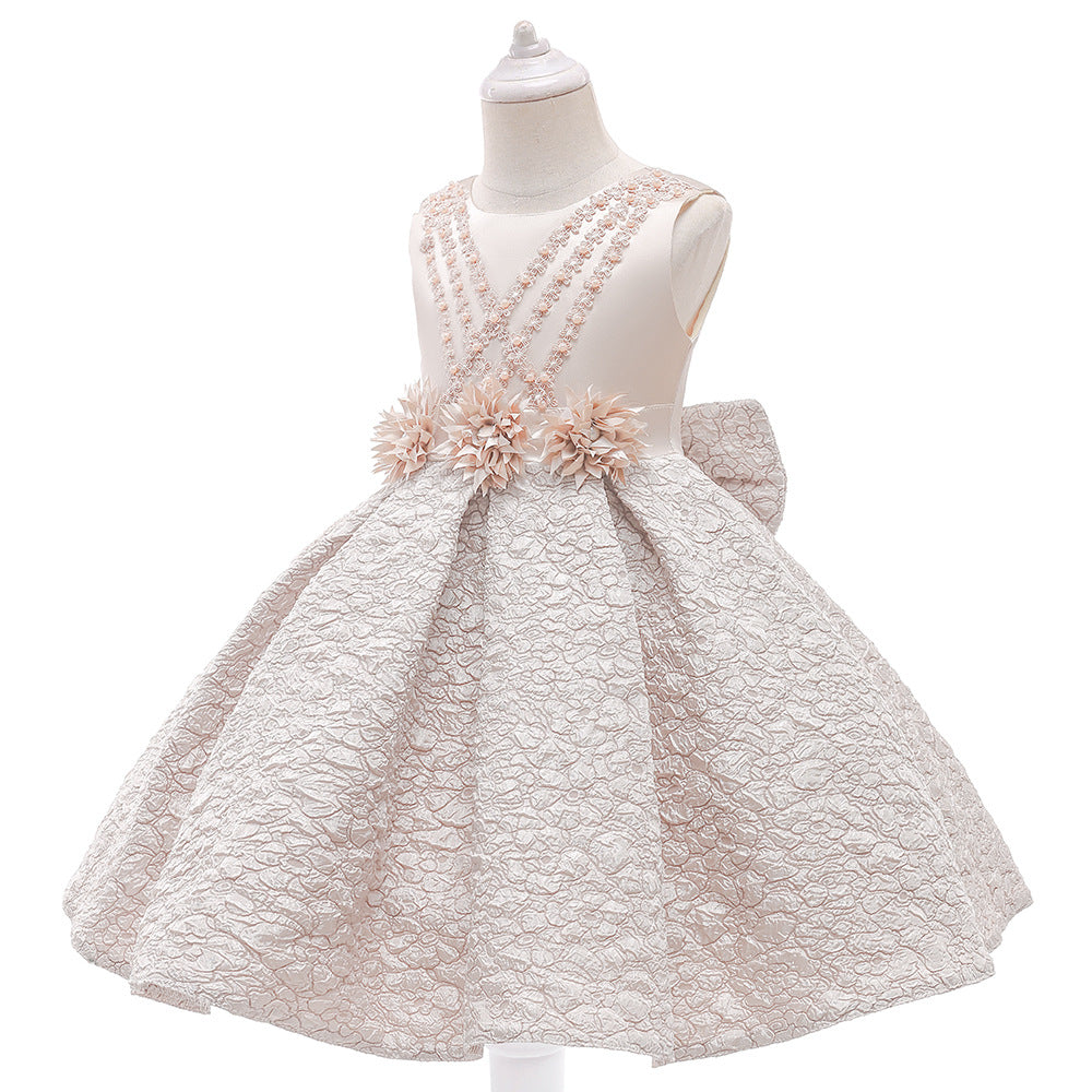 Baby Girl Flower Patched Design Solid Color Sleeveless Princess Formal MyKids-USA Baby Girl Flower Patched Design Solid Color Sleeveless Princess Formal MyKids-USA
