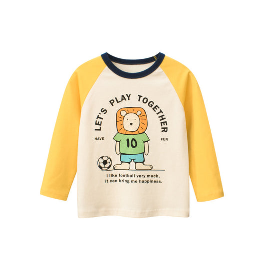Baby Boy Cartoon Animal Pattern Colorblock Design Shirt