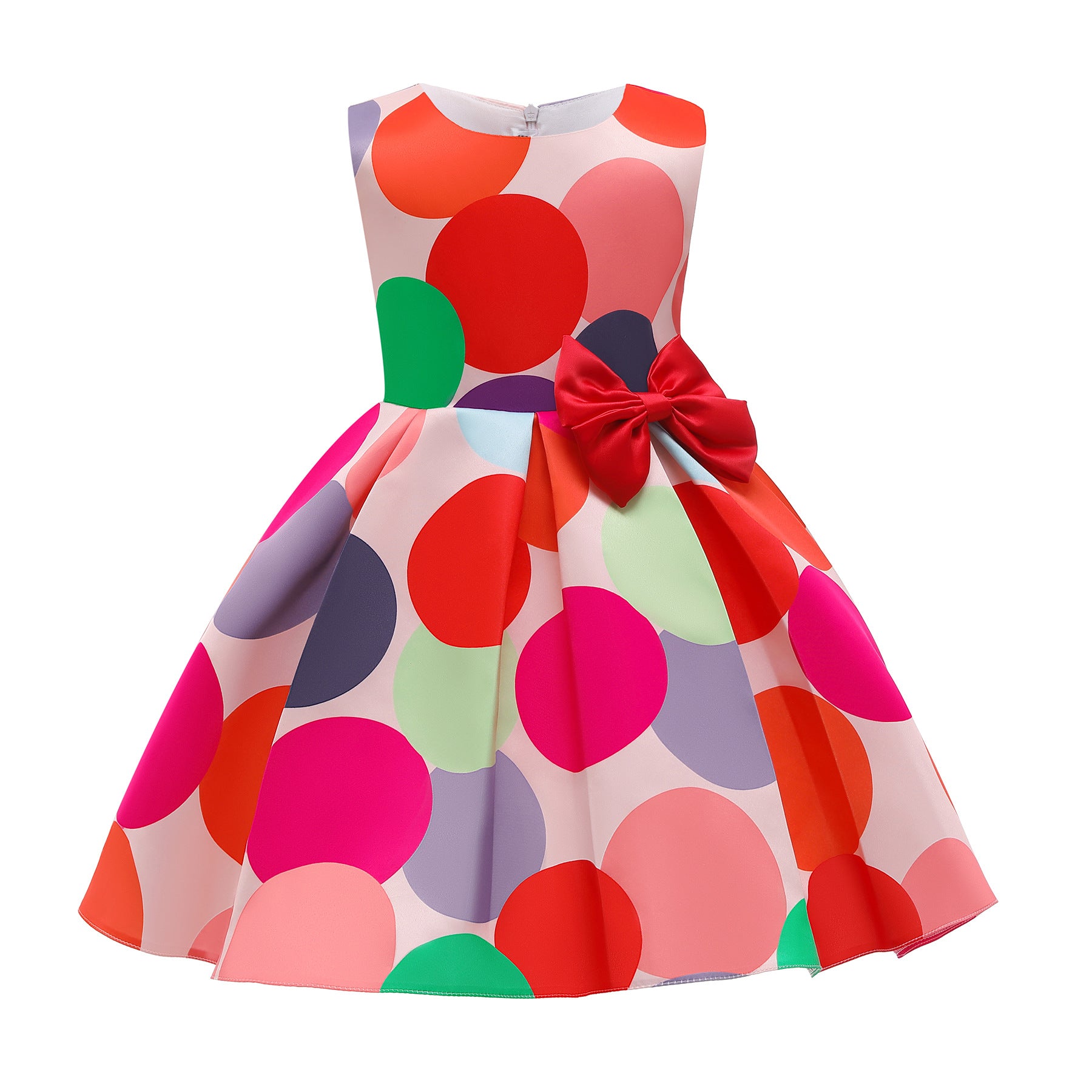 Baby Girl Satin Polka Dot Pattern Sleeveless Princess Dress 110 (3-5Y) / Red