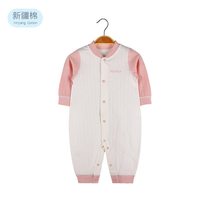 Baby Solid Color Pit Strip Fabric Single Breasted Design Cotton Jumpsuit Pajamas My Kids-USA