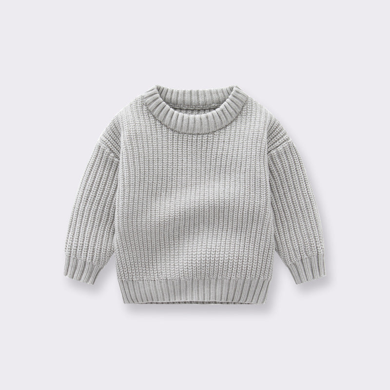 Baby Solid Color Handknit Design Quality Pullover Loose Sweater, MyKids-USA®, Baby & Toddler Outerwear, MyKids-USA - Size/Age - 66 (3-6M) - Color - Grey - - - JM2212181833-C.