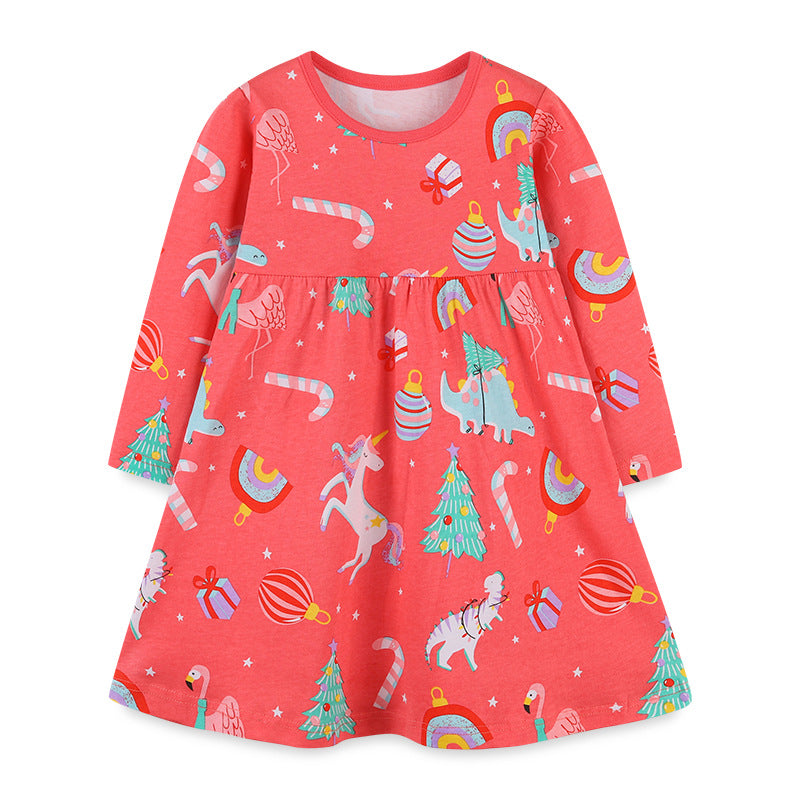 Baby Girl Cartoon Print Pattern Western Style Loose Christmas Dress MyKids-USA Baby Girl Cartoon Print Pattern Western Style Loose Christmas Dress MyKids-USA