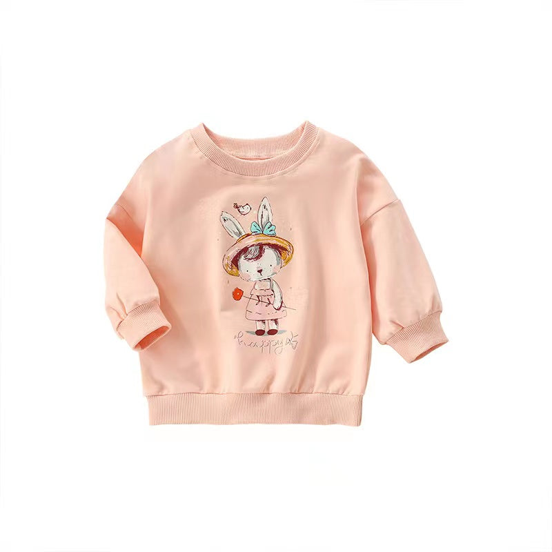 Baby Girl Cartoon Print Pattern Loose Pullover Round Neck Hoodies, MyKids-USA®, Baby & Toddler Outerwear, MyKids-USA - - - - - - -
