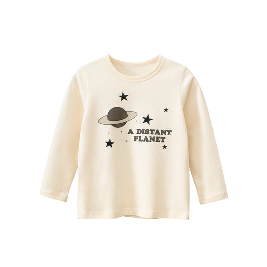 Baby Boy Planet Print Pattern Cotton Pullover Shirt In Autumn