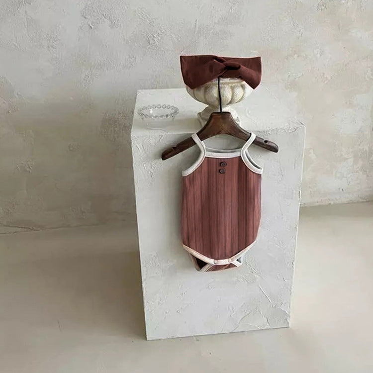 Baby Boy And Girl Solid Color Sling Crotch Onesies In Summer, MyKids-USA®, Baby One-Pieces, MyKids-USA - Size/Age - 66 (3-6M) - Color - Brown - - - JM22042633-B