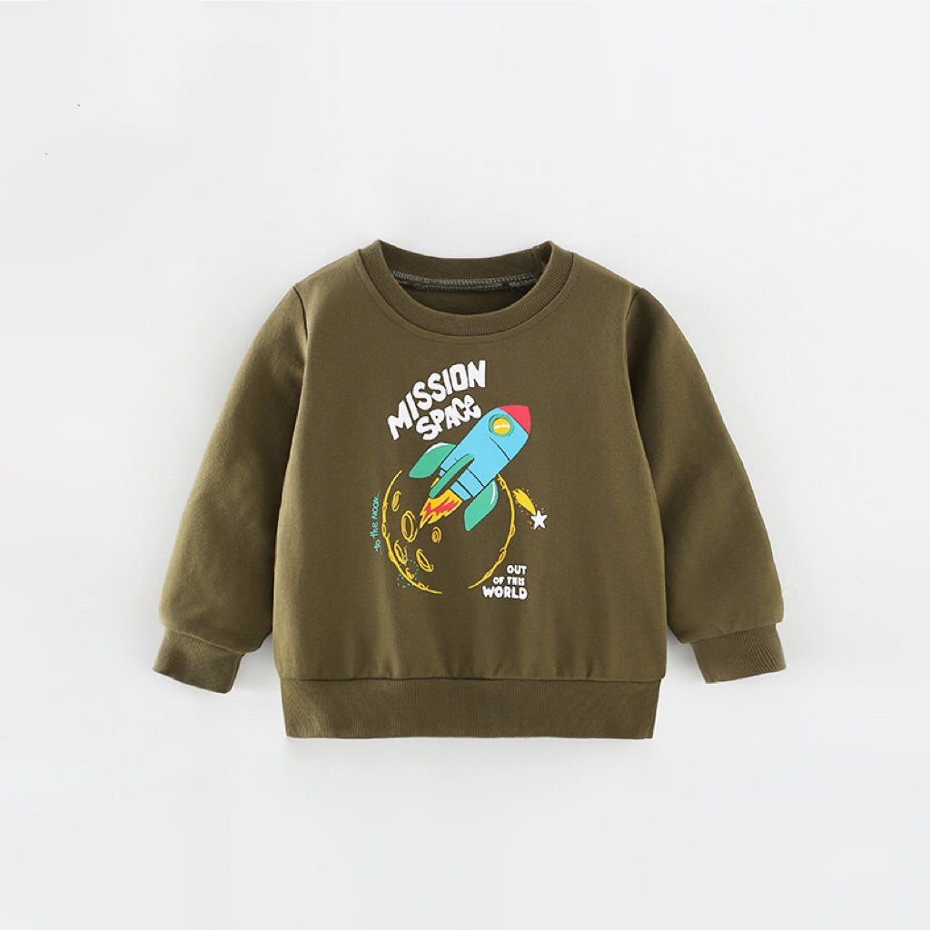 Baby Boy Rocket Graphic Crewneck Long Sleeve Cotton Hoodie, MyKids-USA®, Baby & Toddler Outerwear, MyKids-USA - - - - - - -