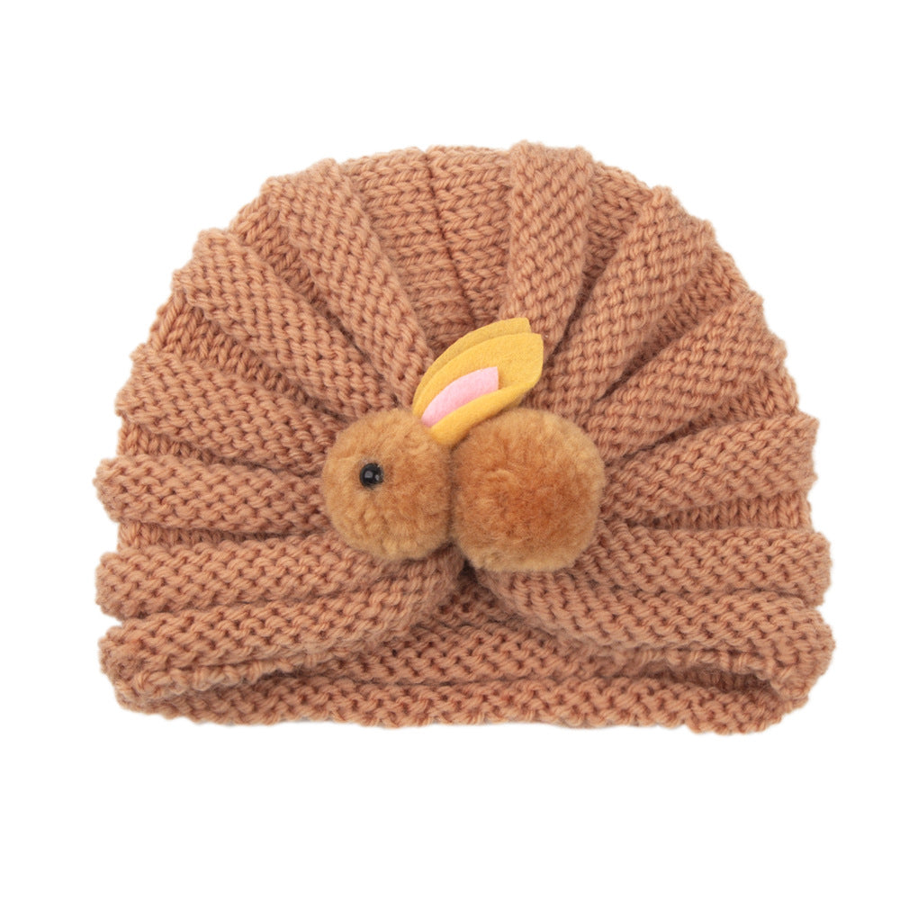 Newborn Baby Solid Color Rabbit Patched Design Wool Knitting Tire Caps
