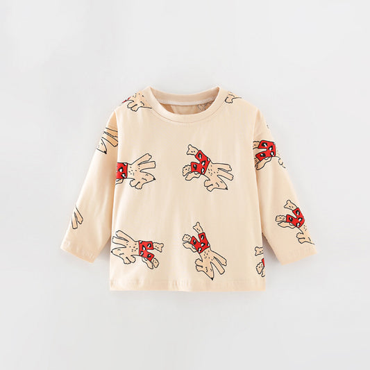 Baby Cartoon Dog Pattern Solid Color Cute Shirt In Autumn