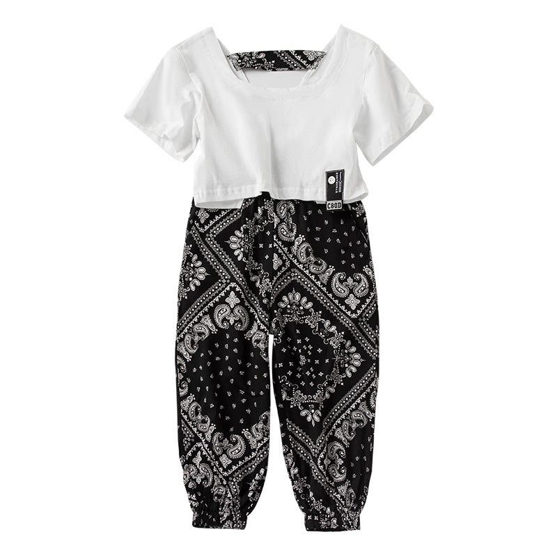 Girl Solid Color Backless Design Tops Combo Floral Pants Sets, MyKids-USA®, Baby & Toddler Outfits, MyKids-USA - - - - - - -