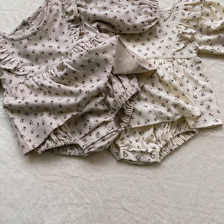 Baby Girl Ditsy Flower Graphic Ruffle Design Long Sleeve Bodysuit Dress, MyKids-USA®, Baby & Toddler Outfits, MyKids-USA - - - - - - -