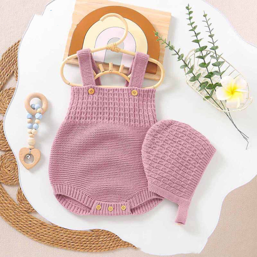 Baby Girl Solid Color Sling Knitted Onesies With Hat Sets, MyKids-USA®, Baby One-Pieces, MyKids-USA - - - - - - -