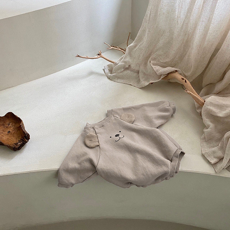 Baby Bear Print Pattern Ears Patch Design Hoodie Onesies, MyKids-USA®, Baby One-Pieces, MyKids-USA - - - - - - -