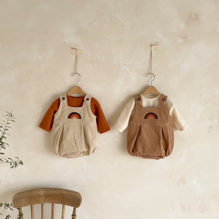 Baby Solid Color Shirt Combo Corduroy Fabric Strap Onesies Sets, MyKids-USA®, Baby One-Pieces, MyKids-USA - - - - - - -