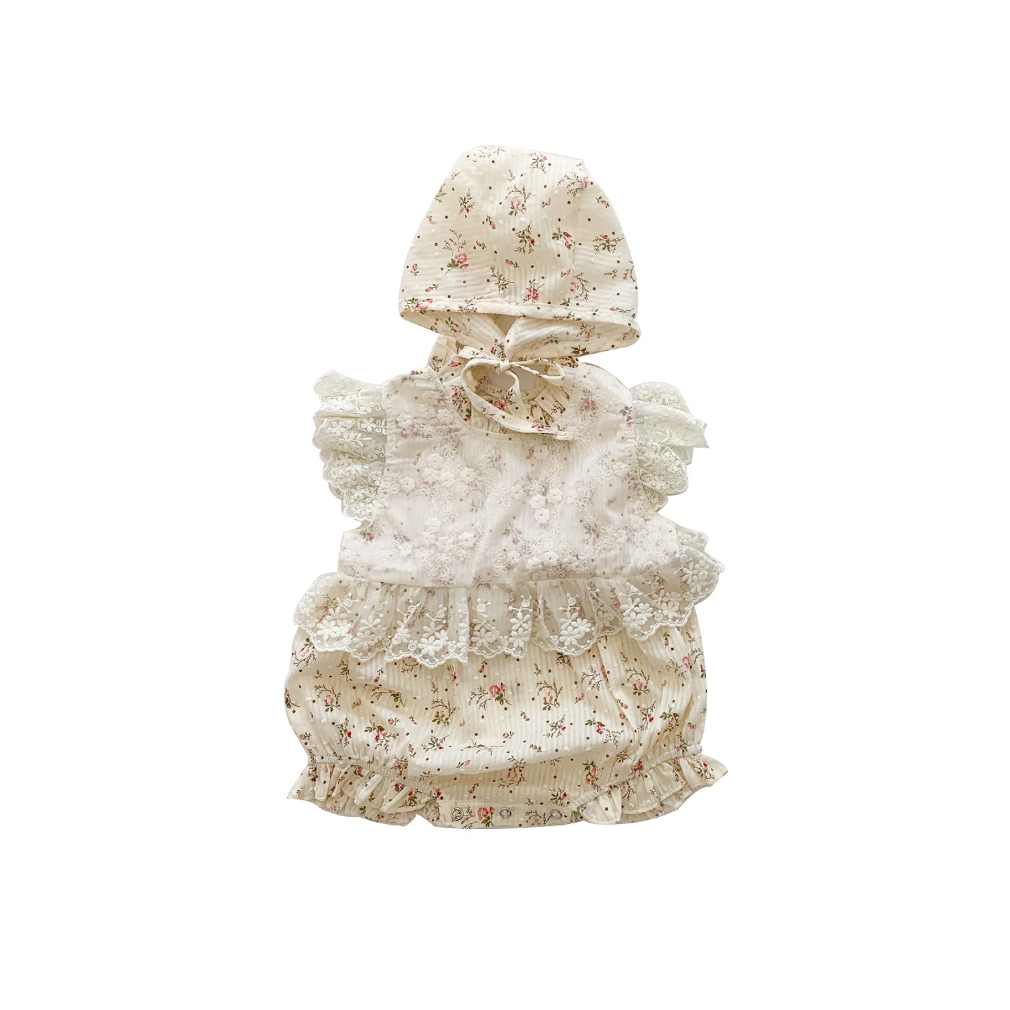 Baby Girls Ditsy Floral Graphic Embroidered Mesh Overlay Ruffle Onesies, MyKids-USA®, Baby One-Pieces, MyKids-USA - - - - - - -