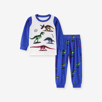 Dinosaur Kids Pajama Set – Long Sleeve Shirt and Pants, Cartoon Dino Design, MyKids-USA®, Baby & Toddler Sleepwear, MyKids-USA - Size/Age - 90 (12-24M) - Color - Blue -  -  - TR2509012144-A