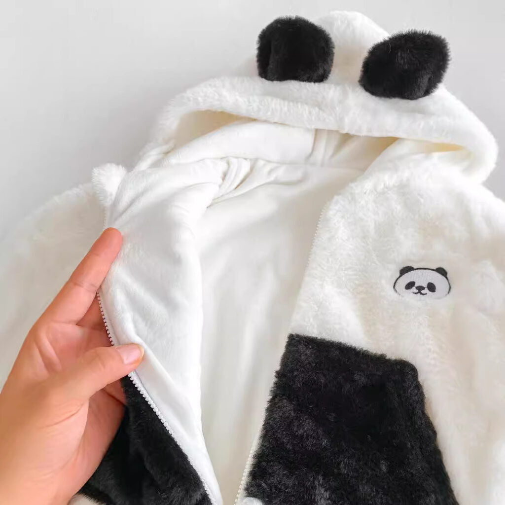 Winter and Autumn Arrival Baby Unisex Long Sleeves Panda Pattern Zip-up Hooded Warm Fleece Rompers, MyKids-USA®, Baby One-Pieces, MyKids-USA -  -  -  -  -  -  - 