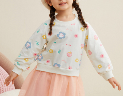 Baby Girl Cartoon Print Pattern Mesh Patchwork Design Hoodie Dress, MyKids-USA®, Baby & Toddler Dresses, MyKids-USA -  -  -  -  -  -  - .