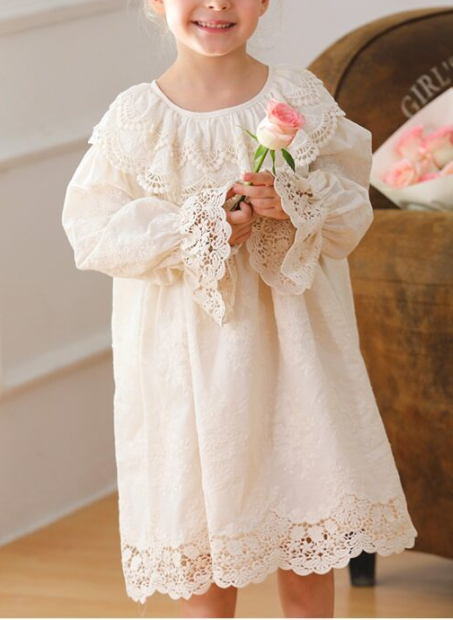 Arrival Lace Trim Design Autumn Girls Long Puff Sleeves Dress, MyKids-USA®, Baby & Toddler Dresses, MyKids-USA -  -  -  -  -  -  - .