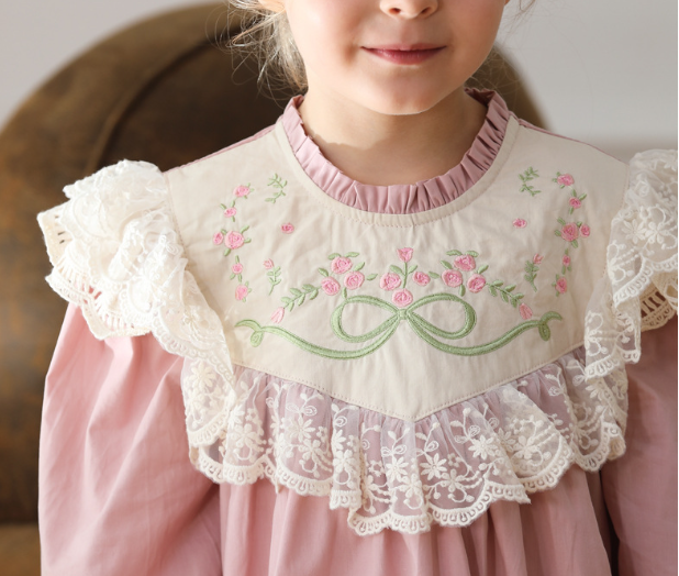 Design Autumn Girls Flowers Embroidery Pattern Long Sleeves French Style Lace Trim Dress, MyKids-USA®, Baby & Toddler Dresses, MyKids-USA -  -  -  -  -  -  - .