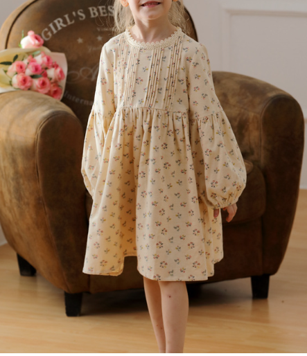 Arrival Autumn Girls Ruffle Neck Long Puff Sleeves Floral Dress, MyKids-USA®, Baby & Toddler Dresses, MyKids-USA -  -  -  -  -  -  - .
