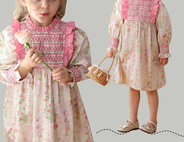 Design Autumn Girls Fashion Floral Long Puff Sleeves Ruffle Neck Dress, MyKids-USA®, Baby & Toddler Dresses, MyKids-USA -  -  -  -  -  -  - .