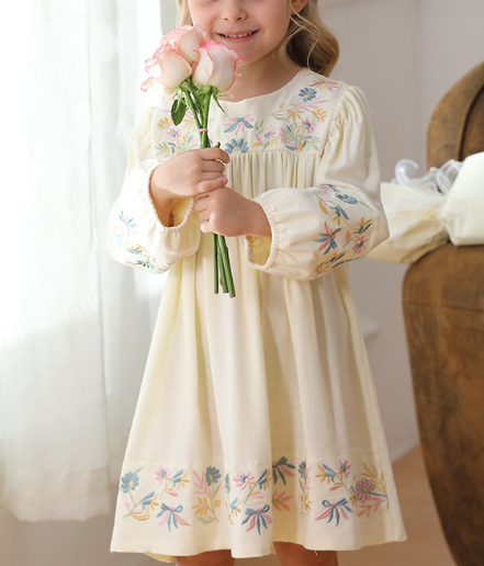 Spring and Autumn Vintage Flowers Embroidered Long-sleeved Dress for Stylish Girls, MyKids-USA®, Baby & Toddler Dresses, MyKids-USA -  -  -  -  -  -  - .