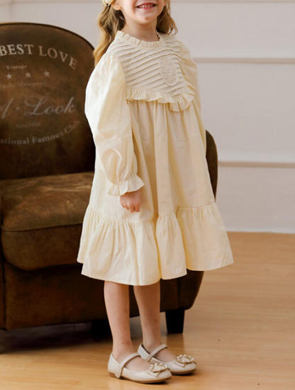 Hot Selling French Style Autumn Girls Flowers Embroidery Pattern Long Sleeves Pleated Dress, MyKids-USA®, Baby & Toddler Dresses, MyKids-USA - Size/Age - 90 (12-24M) - Color - Apricot -  -  - TR2408181003-A.