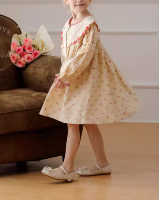 Arrival Autumn Girls Cherry Pattern Single Breasted Long Sleeves Dress with Embroidery Collar, MyKids-USA®, Baby & Toddler Dresses, MyKids-USA -  -  -  -  -  -  - .
