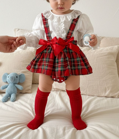 Spring and Autumn Baby Kids Girls Long Sleeves Solid Color Top and Plaid Sleeveless Bodysuit Overalls Clothing Set