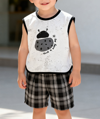Summer Hot Selling Baby Kids Boys Sleeveless Cartoon Pattern Vest and Plaid Shorts Clothing Set, MyKids-USA®, Baby & Children's Outfits, MyKids-USA - Size/Age - 90 (12-24M) - Color - White -  -  - TR2605112234-B.