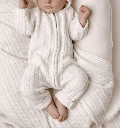 Arrival Winter and Autumn Baby Unisex Solid Color Jacquard Pattern Long Sleeves Hooded Rompers