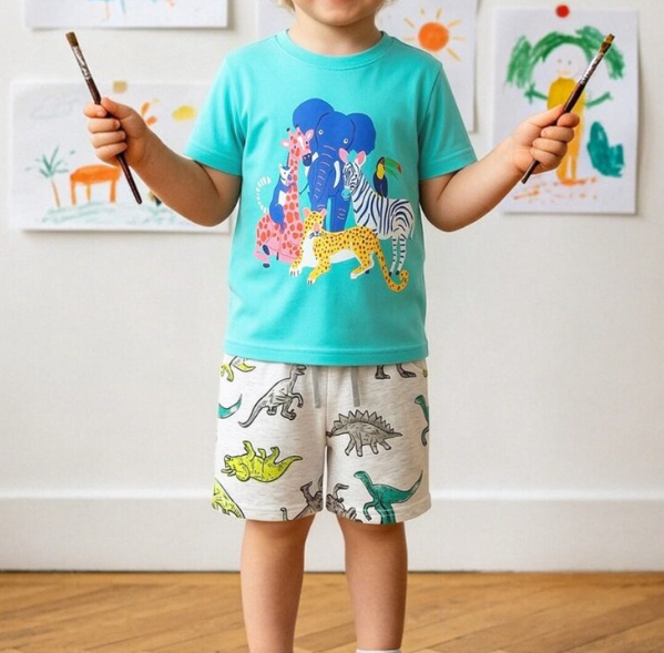 Arrival Summer Baby Kids Boys Short Sleeves Animals Cartoon Pattern T-shirt and Shorts Clothing Set, MyKids-USA®, Baby & Children's Outfits, MyKids-USA - Size/Age - 90 (12-24M) - Color - Blue -  -  - TR2606012244-A.